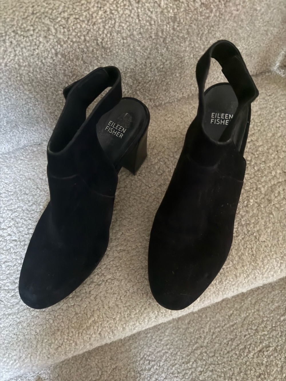 Eileen Fisher Black Suede Slingback Block Heel Pumps